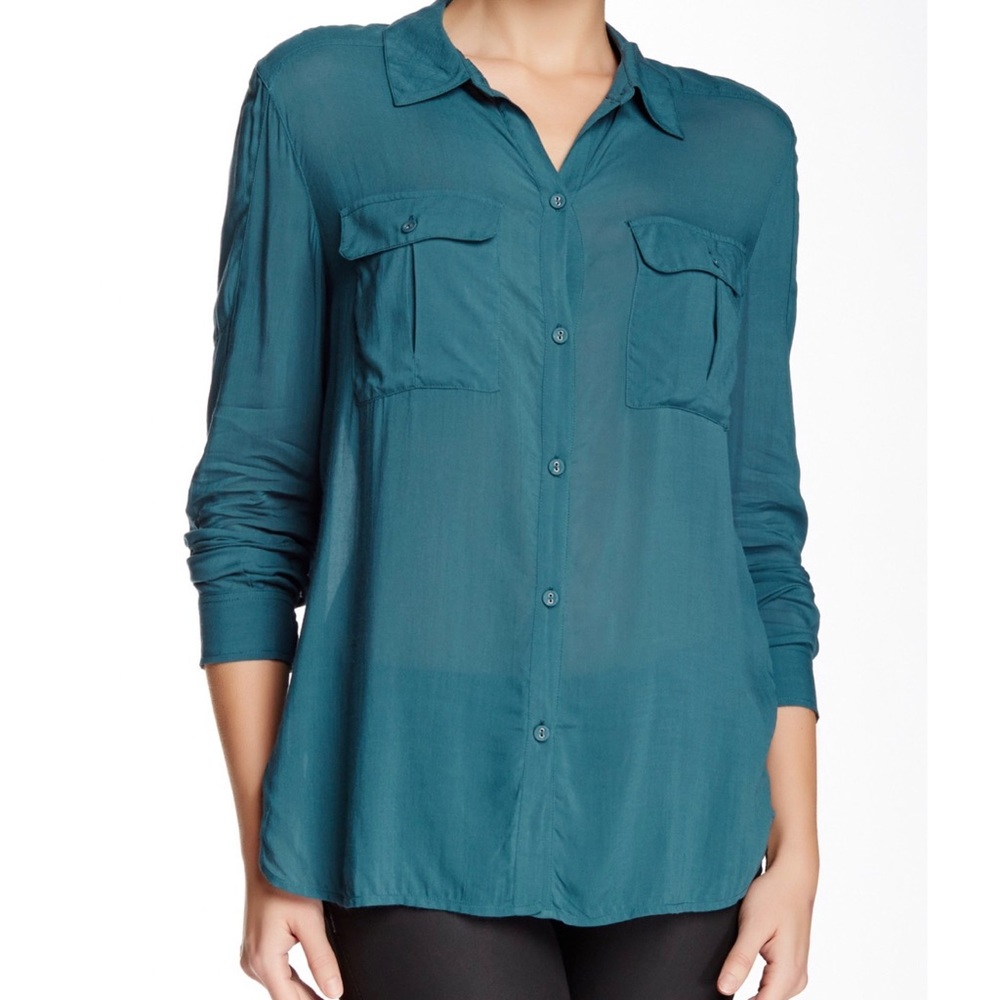 Paige Teal Audrey Button Front Long Sleeve Blouse Shirt